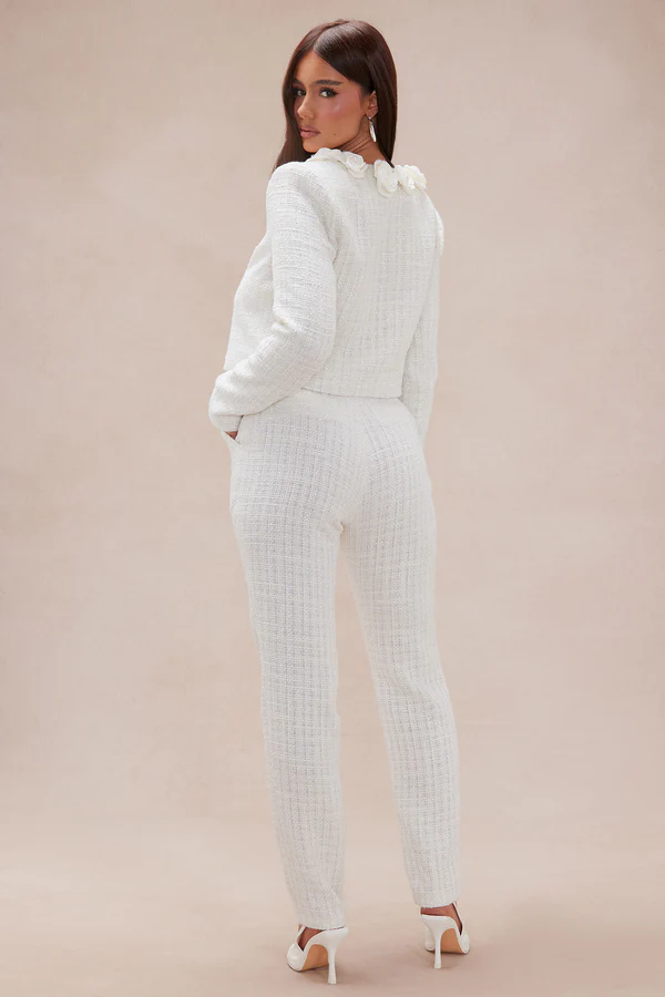 Janette Tweed Pant Suit Set - Cream - Image 4